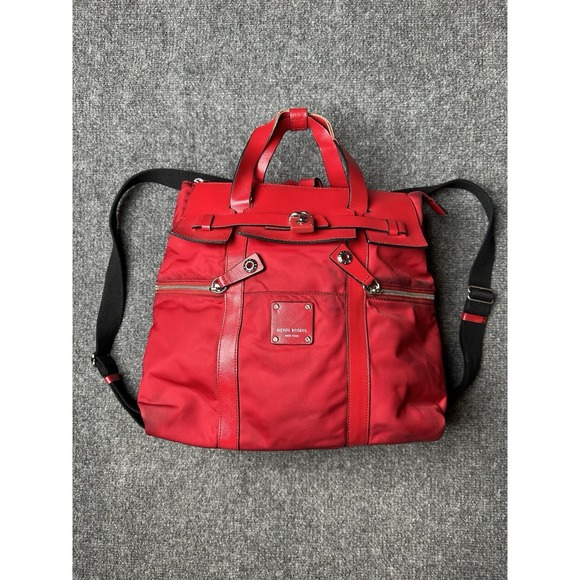 Womens Henri Bendel Red Nylon Leather Trim Satchel Tote Bag Size One Size
